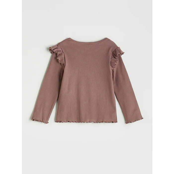 LCW Kids Kahverengi Bisiklet Yaka Çiçek Nakışlı Kız Çocuk Tişört