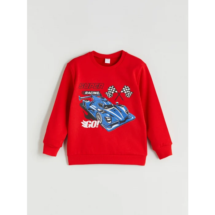 LCW Kids Kirmizi Bisiklet Yaka Baskılı Uzun Kollu Erkek Çocuk Sweatshirt