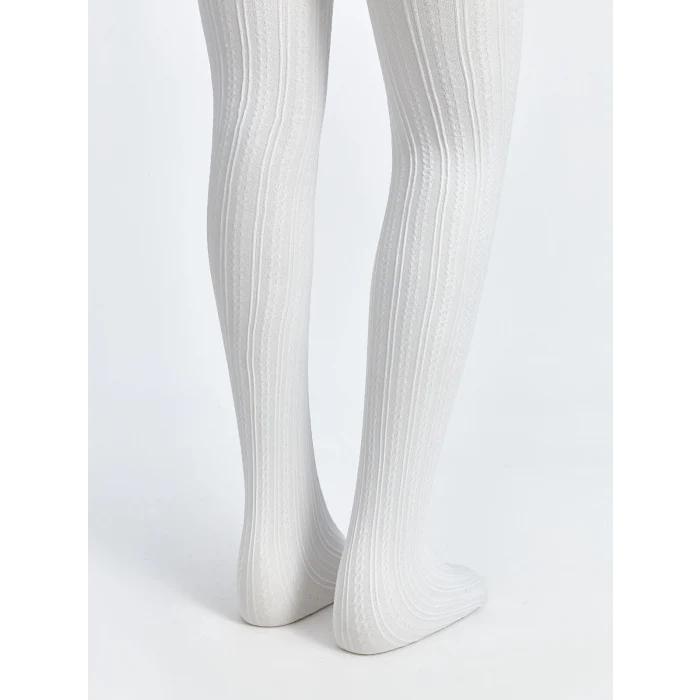 LCW DREAM Beyaz Kendinden Desenli Kız Çocuk İnce Külotlu Çorap 2li