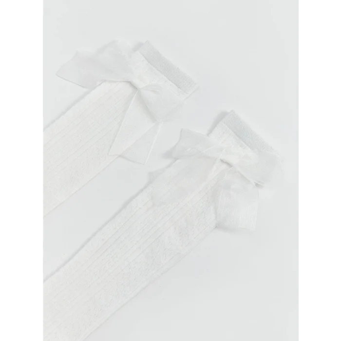 LCW Kids Ekru Fiyonk Detaylı Kız Çocuk Diz Altı Çorap 2li