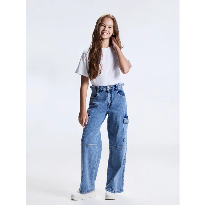 LCW Kids Mavi Wideleg Kız Çocuk Jean Pantolon