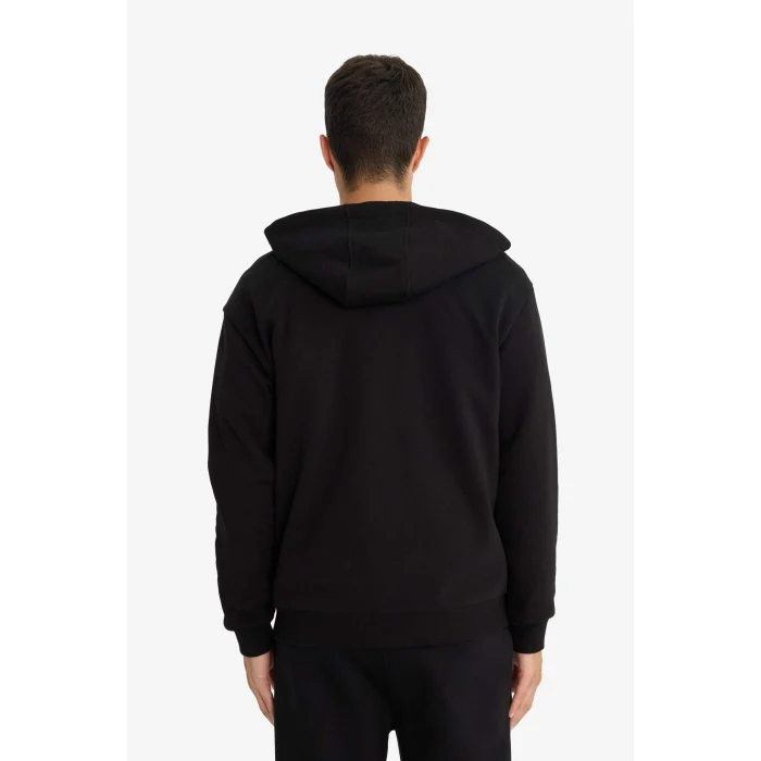 Defacto D7599AXBK81 Siyah Comfort Fit Kapüşonlu İçi Yumuşak Tüylü Basic Düz Cepli Kalın Fermuarlı Sweatshirt