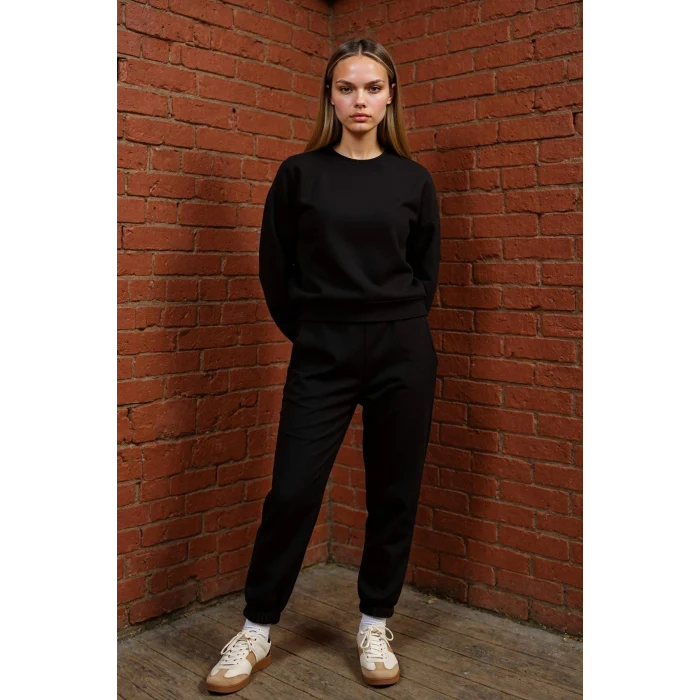 Defacto D8022 Siyah Regular Fit Normal Kalıp Basic Düz İçi Kalın Polarlı Eşofman Takımı