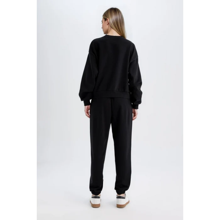 Defacto D8022 Siyah Regular Fit Normal Kalıp Basic Düz İçi Kalın Polarlı Eşofman Takımı