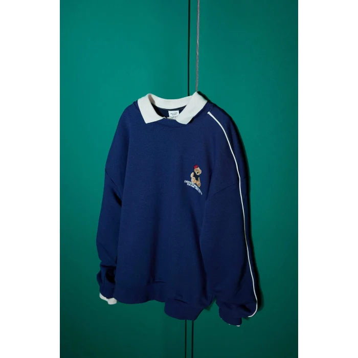 Defacto F2250A8NV42 Lacivert Kız Çocuk Oversize Geniş Kalıp Bisiklet Yaka Baskılı Sweatshirt