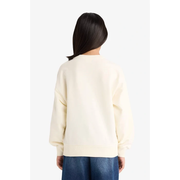 Defacto E8773A8ER99 Ekru Kız Çocuk Relax Fit Bisiklet Yaka Baskılı Sweatshirt
