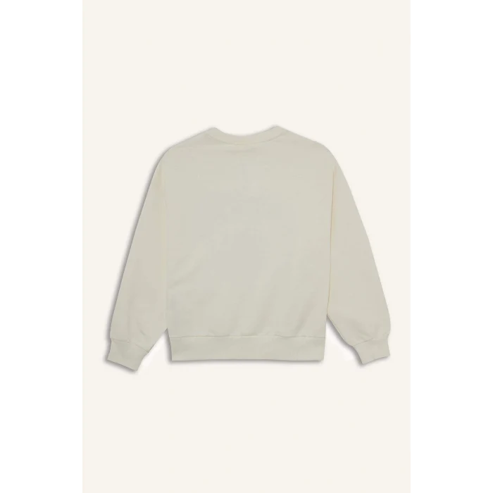 Defacto E8773A8ER99 Ekru Kız Çocuk Relax Fit Bisiklet Yaka Baskılı Sweatshirt