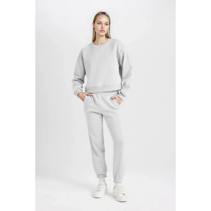 Defacto D8022 Gri Regular Fit Normal Kalıp Basic Düz İçi Kalın Polarlı Eşofman Takımı