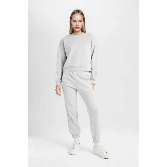 Defacto D8022 Gri Regular Fit Normal Kalıp Basic Düz İçi Kalın Polarlı Eşofman Takımı