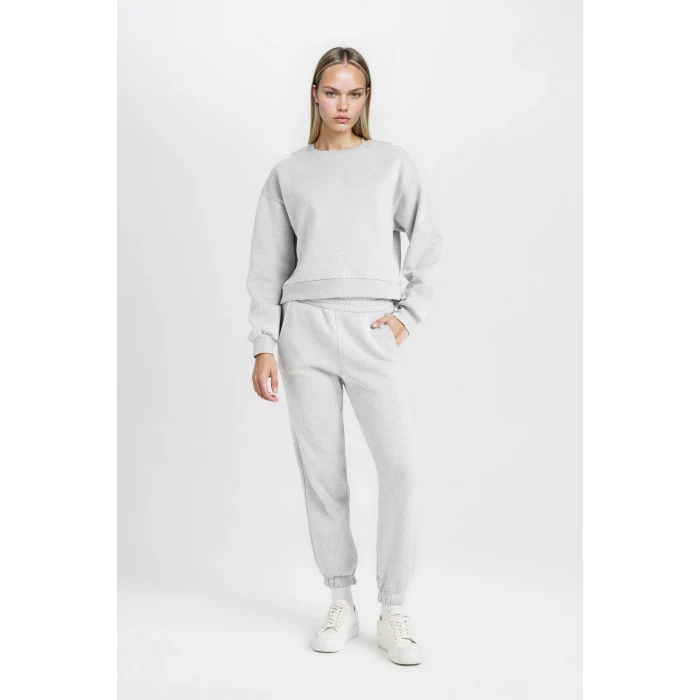 Defacto D8022 Gri Regular Fit Normal Kalıp Basic Düz İçi Kalın Polarlı Eşofman Takımı