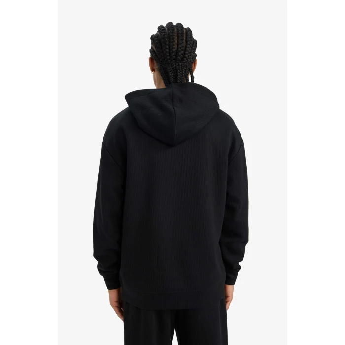 Defacto E9308AXBK81 Siyah Boxy Fit Kapüşonlu Kanguru Cepli Jakarlı Sweatshirt