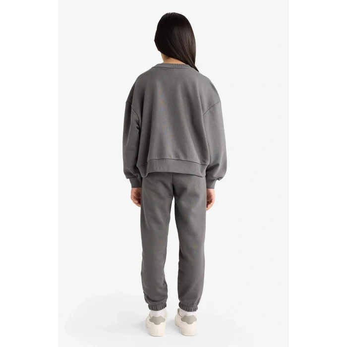 Defacto E6416A8AR82 Antrasit Kız Çocuk 2li Takım Baskılı Sweatshirt Eşofman Altı