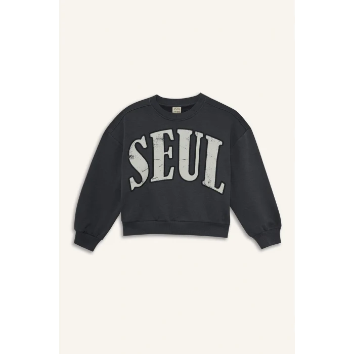 Defacto E6416A8AR82 Antrasit Kız Çocuk 2li Takım Baskılı Sweatshirt Eşofman Altı