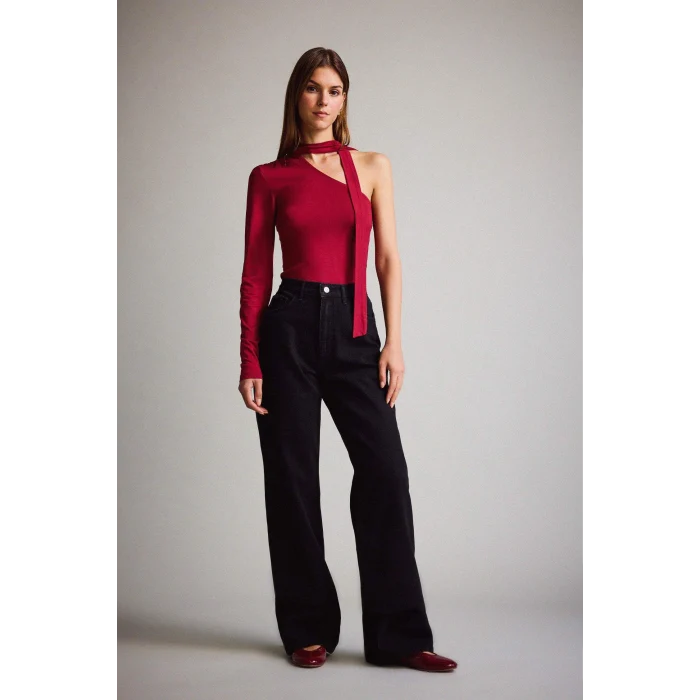 Defacto F5788AXNM40 Siyah Straight Wide Yüksek Bel Uzun Jean Pantolon