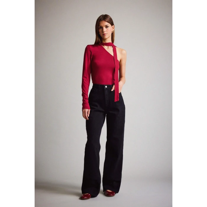 Defacto F5788AXNM40 Siyah Straight Wide Yüksek Bel Uzun Jean Pantolon