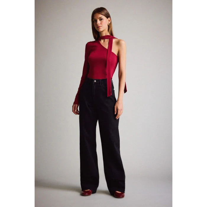 Defacto F5788AXNM40 Siyah Straight Wide Yüksek Bel Uzun Jean Pantolon