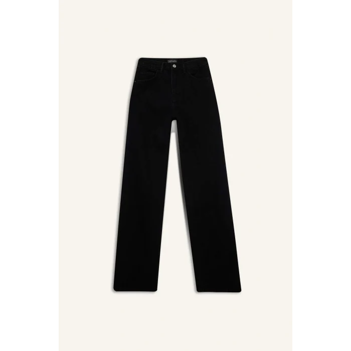 Defacto F5788AXNM40 Siyah Straight Wide Yüksek Bel Uzun Jean Pantolon