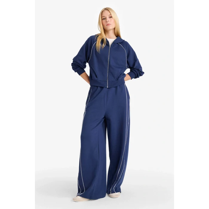 Defacto F9618AXNV241 Lacivert Coool Beli Lastikli Wide Leg Eşofman Altı