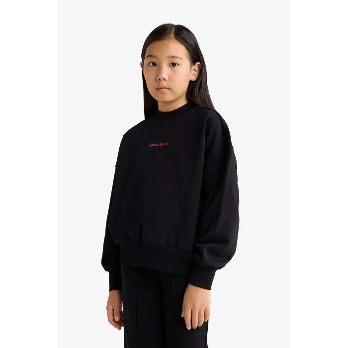 Defacto F2564A8BK81 Siyah Kız Çocuk 2li Takım Baskılı Sweatshirt Eşofman Altı