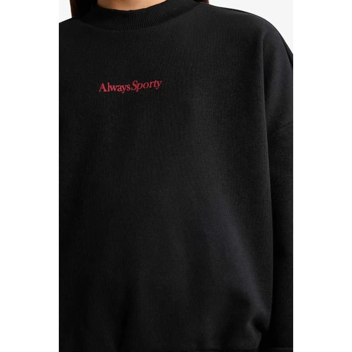 Defacto F2564A8BK81 Siyah Kız Çocuk 2li Takım Baskılı Sweatshirt Eşofman Altı