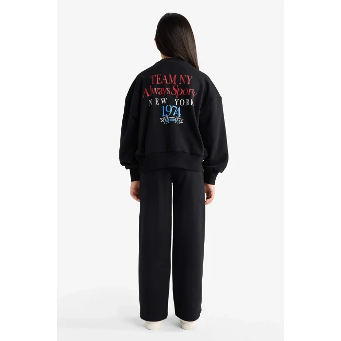 Defacto F2564A8BK81 Siyah Kız Çocuk 2li Takım Baskılı Sweatshirt Eşofman Altı