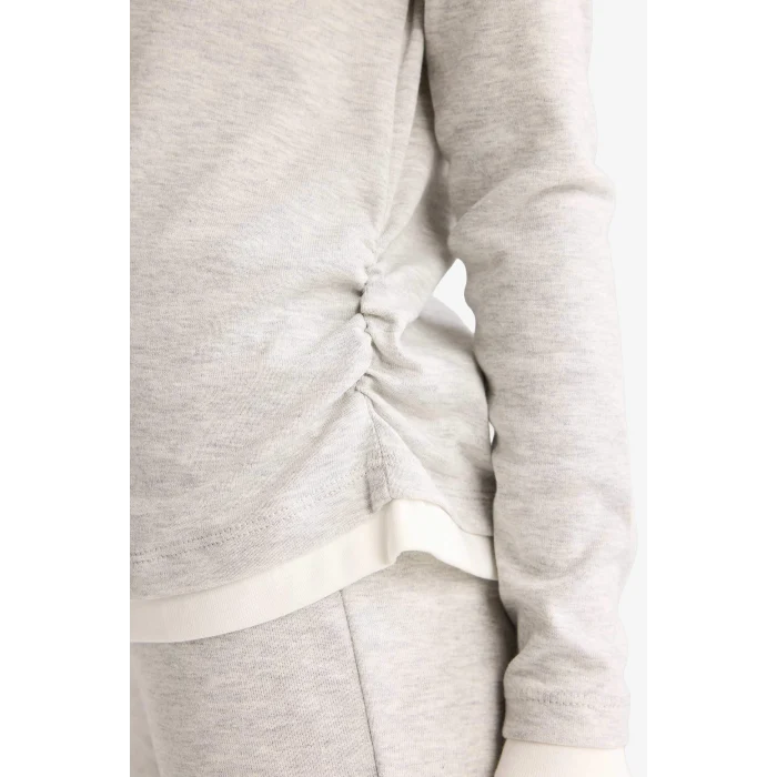 Defacto G0119A8GR93 Gri Kız Çocuk 2li Takım Baskılı Uzun Kollu Tişört Eşofman Altı