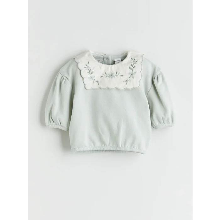 LCW baby Gri Bisiklet Yaka Kız Bebek Sweatshirt ve Tayt 2li