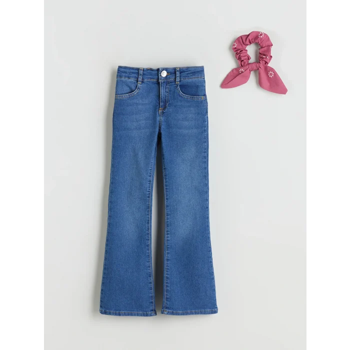 LCW Kids Indigo Flare Fit Kız Çocuk Jean Pantolon ve Toka 2li