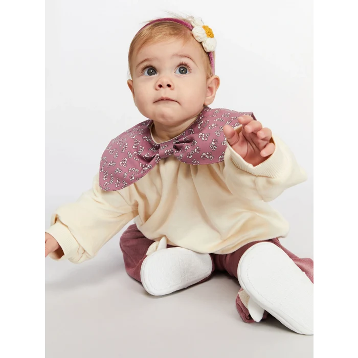 LCW baby Ekru Bisiklet Yaka Kız Bebek Sweatshirt ve Tayt 2li