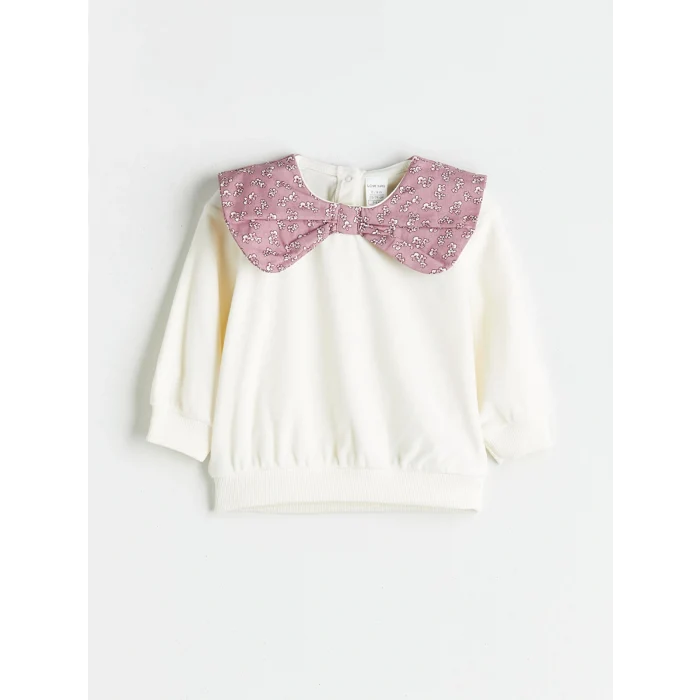 LCW baby Ekru Bisiklet Yaka Kız Bebek Sweatshirt ve Tayt 2li