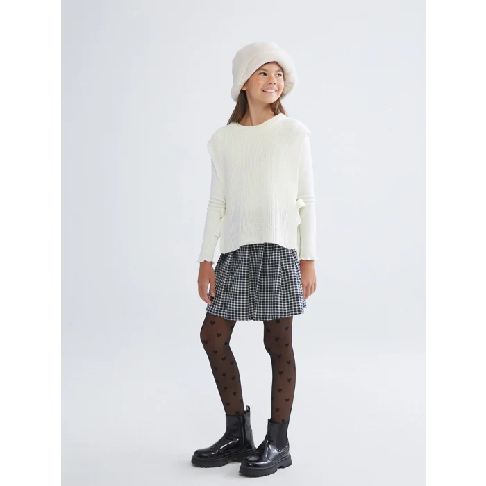 LCW Kids Ekru Fiyonk Detaylı Kız Çocuk Triko Süveter