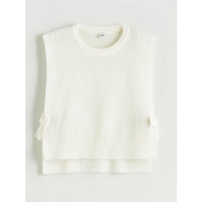 LCW Kids Ekru Fiyonk Detaylı Kız Çocuk Triko Süveter