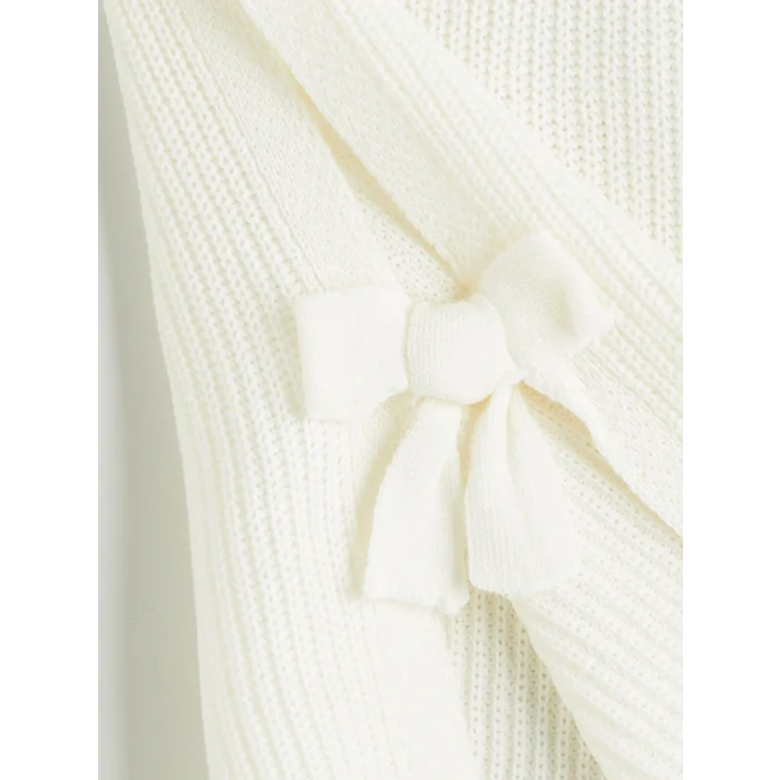 LCW Kids Ekru Fiyonk Detaylı Kız Çocuk Triko Süveter