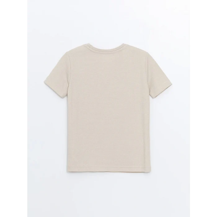 LCW Vision Bej Bisiklet Yaka Basic Kısa Kollu Erkek Çocuk Tişört