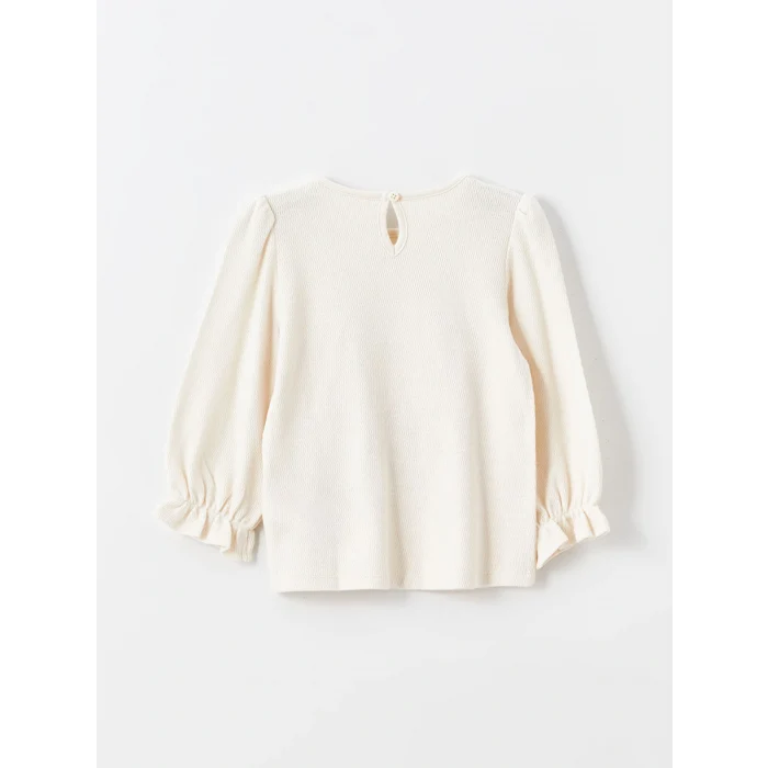 LCW Kids Ekru Bisiklet Yaka Baskılı Kız Çocuk Tişört