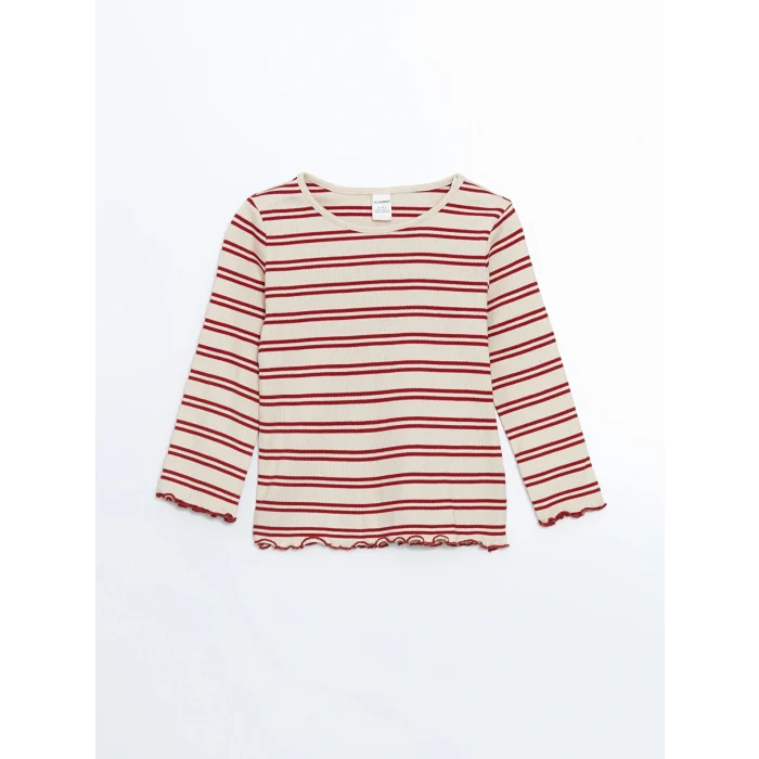 LCW Kids Kirmizi Bisiklet Yaka Çizgili Kız Çocuk Tişört