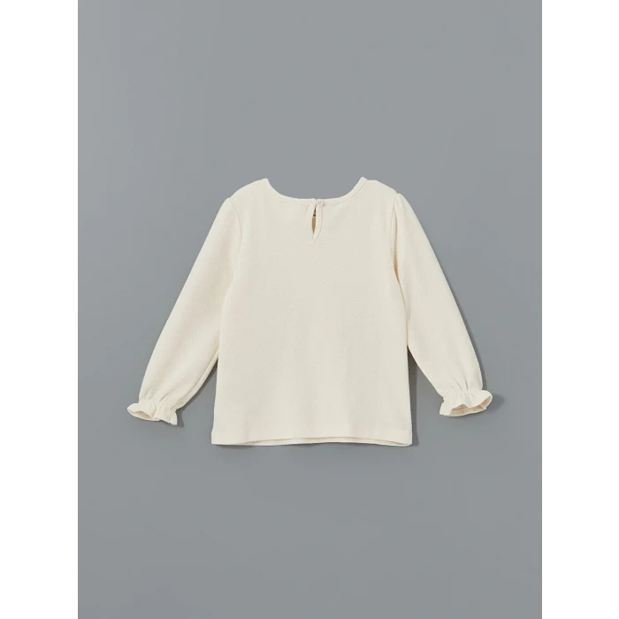 LCW Kids Ekru Bisiklet Yaka Baskılı Kız Çocuk Tişört