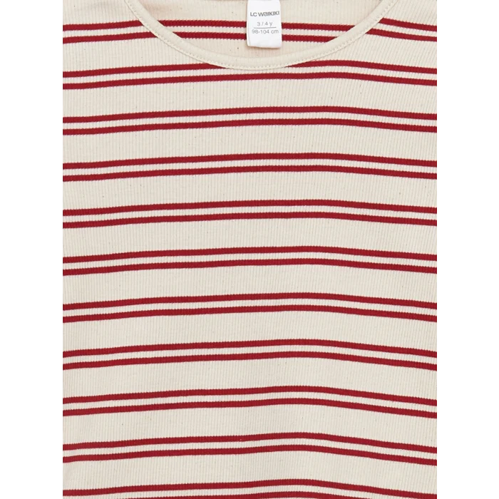 LCW Kids Kirmizi Bisiklet Yaka Çizgili Kız Çocuk Tişört