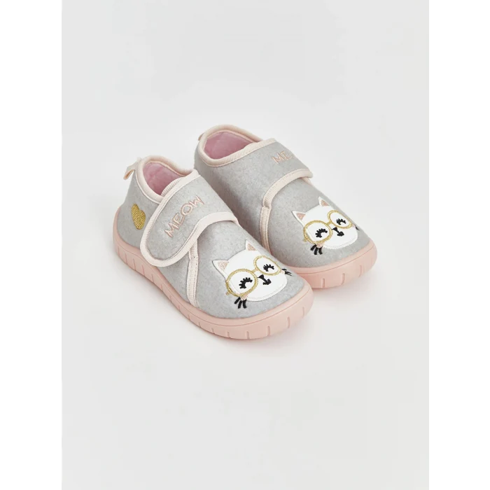 LCW STEPS Gri Kedi Nakışlı Kız Bebek Panduf