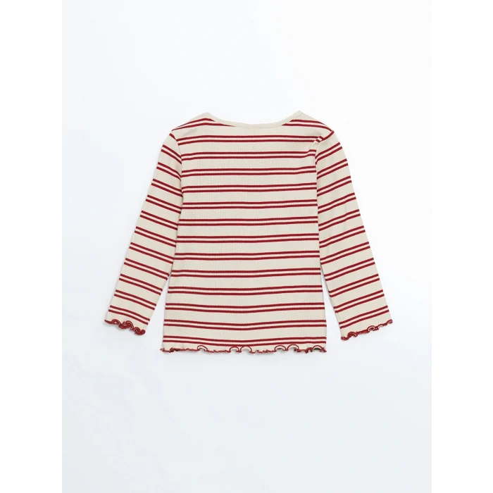LCW Kids Kirmizi Bisiklet Yaka Çizgili Kız Çocuk Tişört