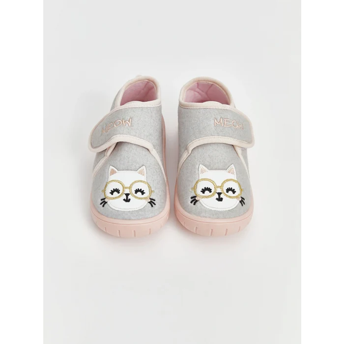 LCW STEPS Gri Kedi Nakışlı Kız Bebek Panduf