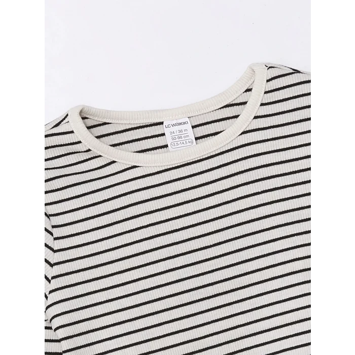 LCW Kids Siyah Bisiklet Yaka Uzun Kollu Çizgili Kız Çocuk Tişört