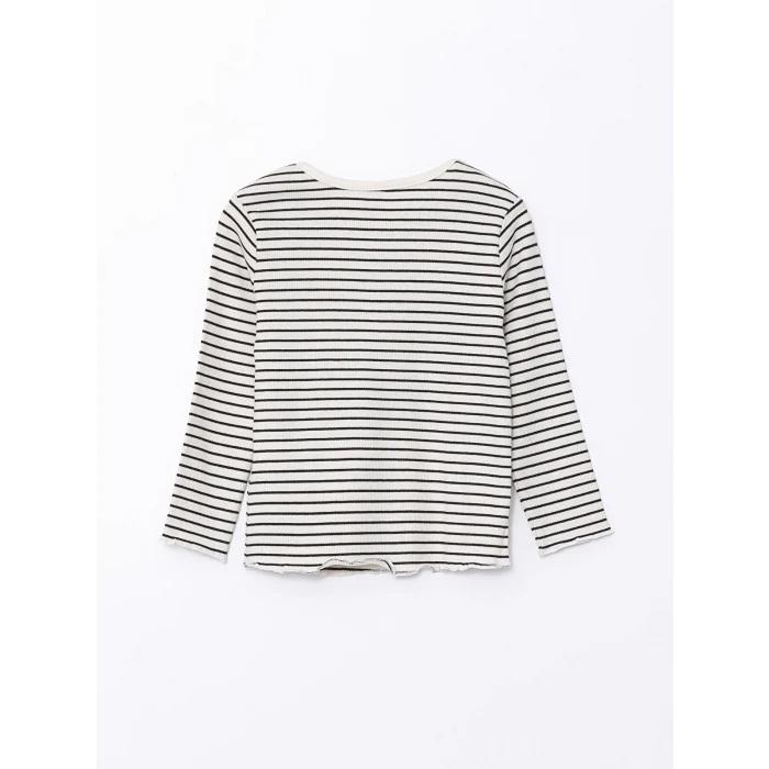 LCW Kids Siyah Bisiklet Yaka Uzun Kollu Çizgili Kız Çocuk Tişört
