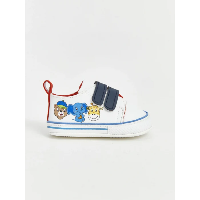 LCW STEPS Beyaz Baskılı Cırt Cırtlı Erkek Bebek Yürüme Öncesi Ayakkabı