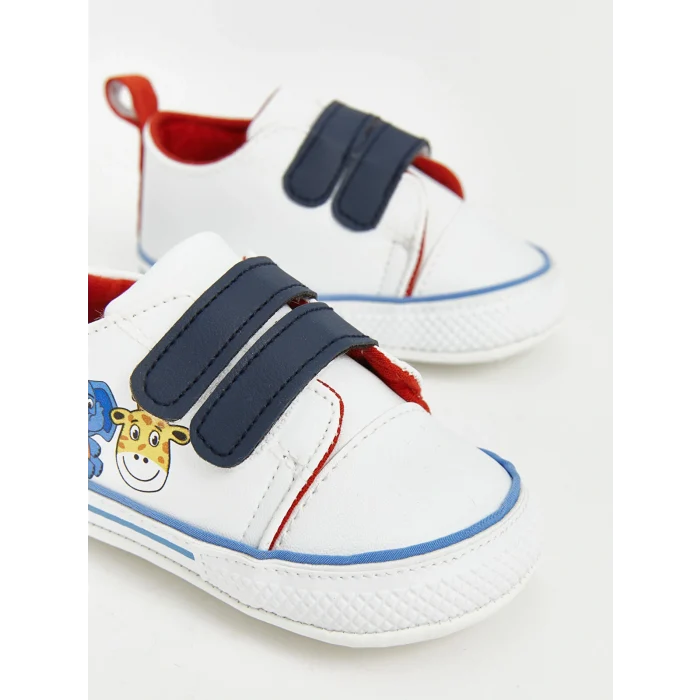 LCW STEPS Beyaz Baskılı Cırt Cırtlı Erkek Bebek Yürüme Öncesi Ayakkabı