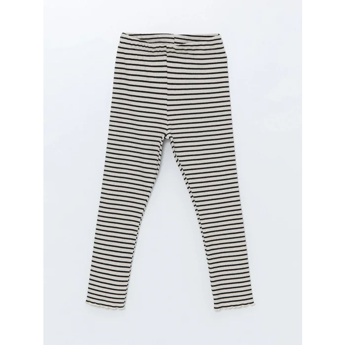 LCW Kids Siyah Beli Lastikli Çizgili Kız Bebek Tayt