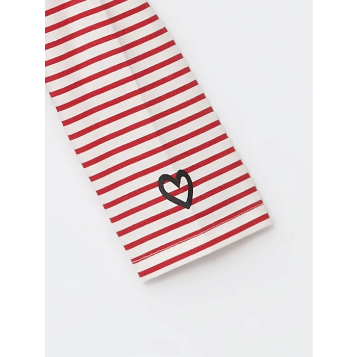 LCW Kids Kirmizi Bisiklet Yaka Çizgili Kız Çocuk Tişört