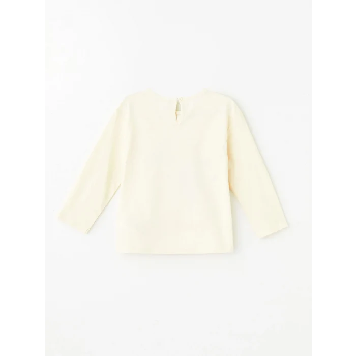 LCW Kids Ekru Bisiklet Yaka Uzun Kollu Baskılı Kız Çocuk Tişört