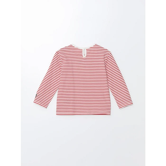 LCW Kids Kirmizi Bisiklet Yaka Çizgili Kız Çocuk Tişört