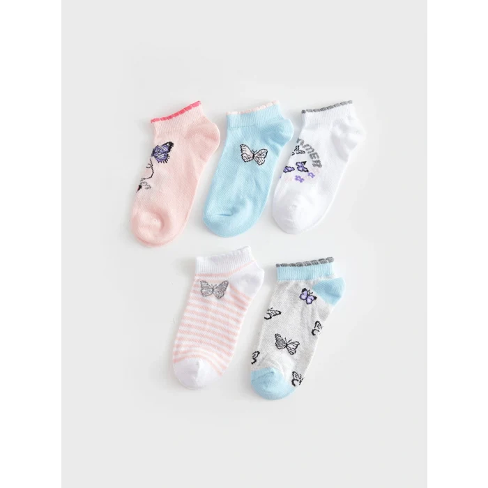 LCW Kids Pembe Desenli Kız Çocuk Patik Çorap 5li
